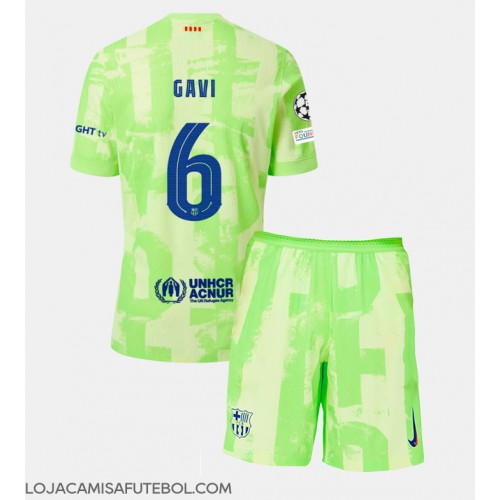 Camisa de Futebol Barcelona Paez Gavi #6 Equipamento Alternativo Infantil 2024-25 Manga Curta (+ Calças curtas)